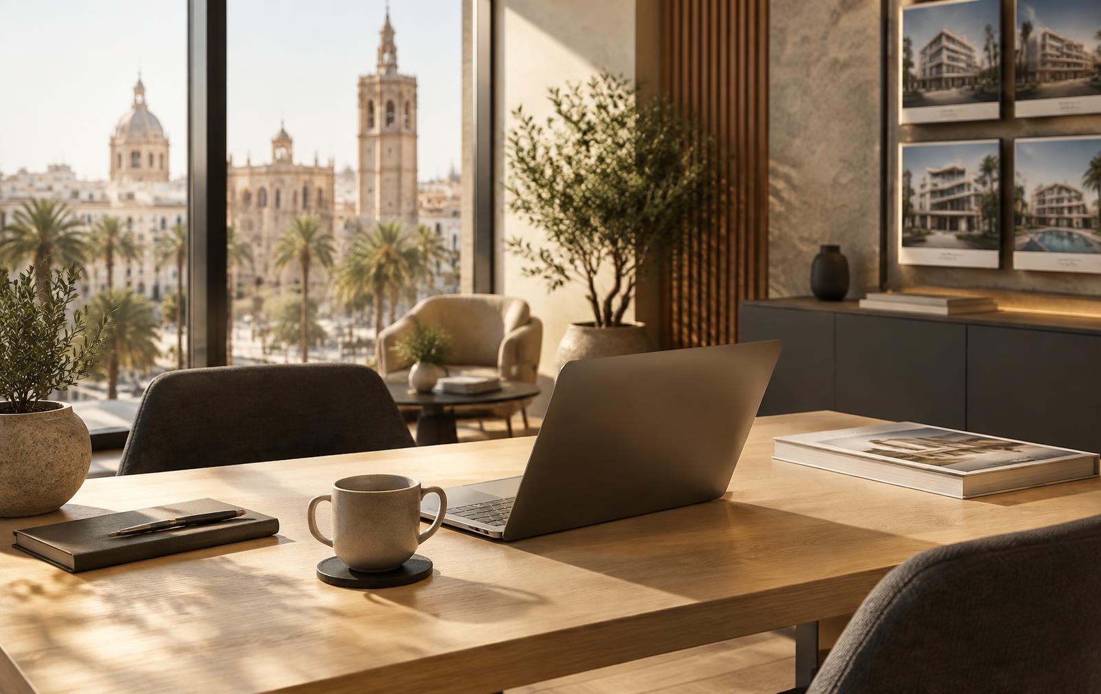 Oficina de una inmobiliaria en Valencia por la mañana